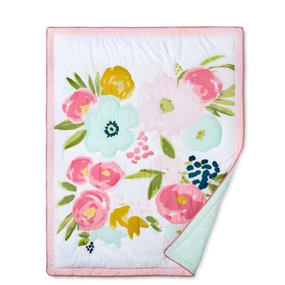 Crib Bedding Set Floral Fields 4pc - Cloud Island Pink Mint Target Comforter - Picture 2 of 9